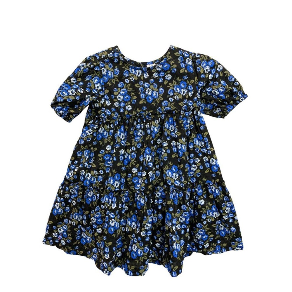 4T Baby Gap Toddler Floral Puff Sleeve Dress Blue Cotton